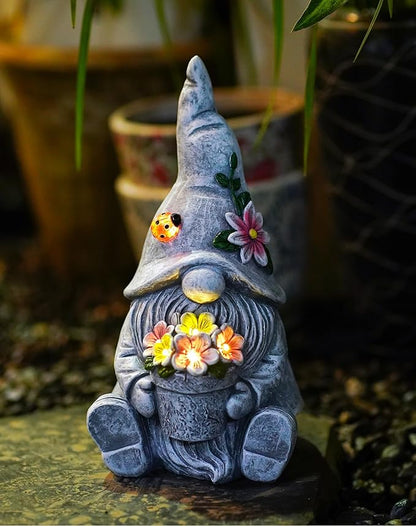 Goodeco Sitting Gnome Holding Flower Statue by Goodeco