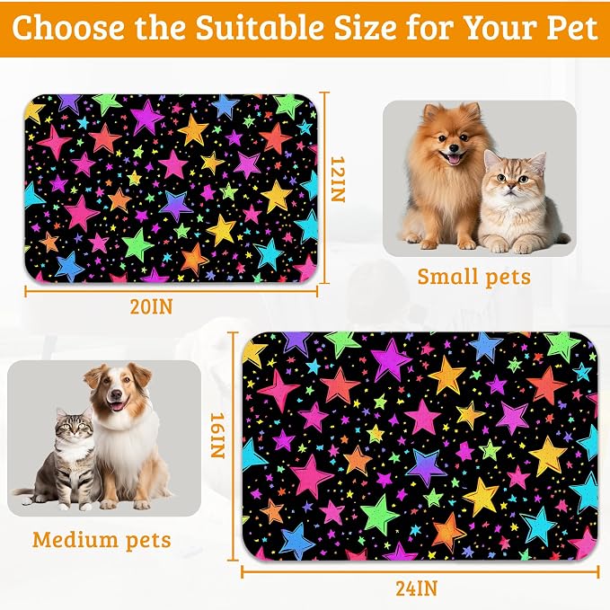 Neon Stars Dog Food Mat, Bright Colorful Absorbent Pet Feeding Mat - Image 6