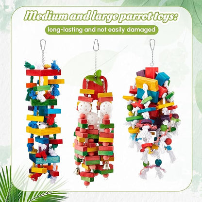 3 Pcs Extra Large Bird Parrot Toy Multicolored Natural Wooden Parrot Cage - Image 5