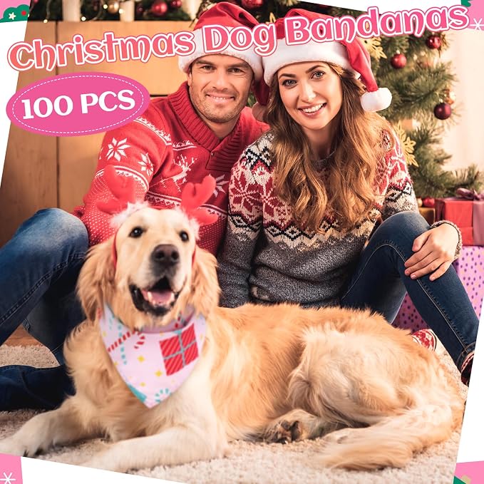 100 Pcs Christmas Dog Bandanas Bulk Pet Bibs Pink Triangle Scarf Pink Pet - Image 6