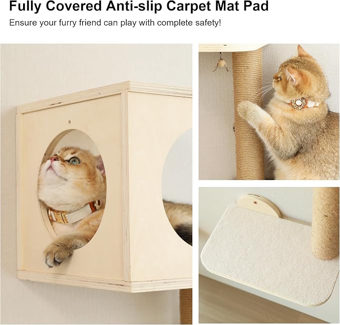 FUKUMARU Cat Wall Shelves, 5-Piece Stable Wooden Wall-Mounted Furniture Set - Image 4