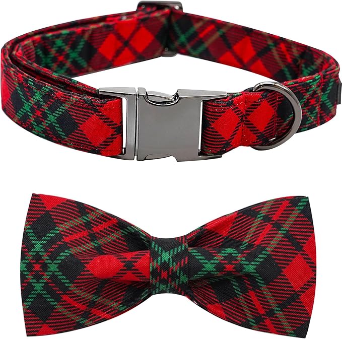 Dog Collar, Christmas Plaid Pet Collar Bow Holiday Bows Girl Boy Bow Dog by BoboRainbow
