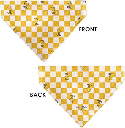 Peanuts Pet Bandana Peanuts Woodstock Pose Checker Yellow White Slip On Collar - Image 3