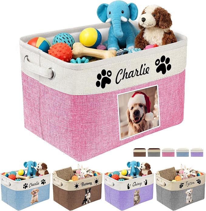 Personalized Dog Toy Storage Basket Custom Dog Name Photo Cat Pet's Gift by Unknown