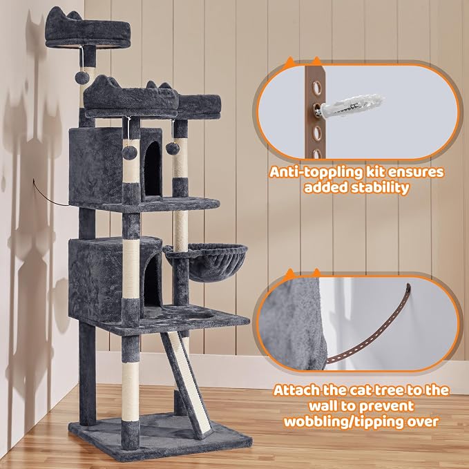 Yaheetech | 68.5in Cat Tree | for Large Cats | Multi-Level Cat Tower - Image 9