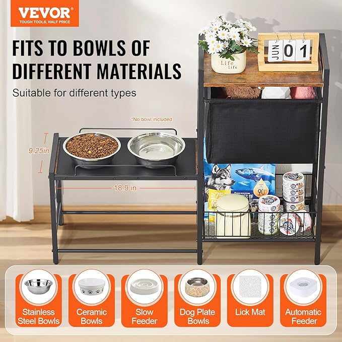 VEVOR Pet Feeding Station with Storage, 4 Height Adjustable Elevated Dog Bowl - Image 2