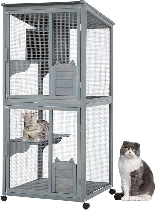 69-Inch Catio, Wooden Cat Enclosure, 4-Tier Cat House w/Waterproof Roof by Unknown