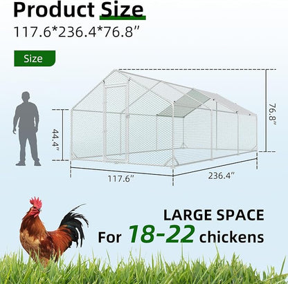 Large Metal Chicken Coop with Run Walk-in Poultry Cage Chicken Runs House Pen - Image 2