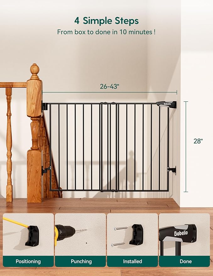 Babelio Baby Gate for Stairs, Kitchen & Doorways, No Bottom Bar| Easy - Image 7