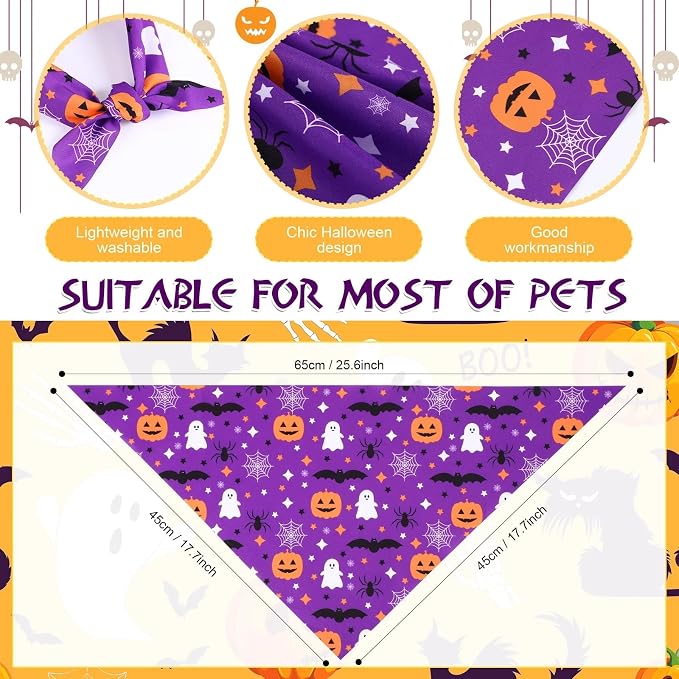 Abbylike 50 Pcs Halloween Dog Bandanas Bulk Pumpkin Bandanas - Image 3