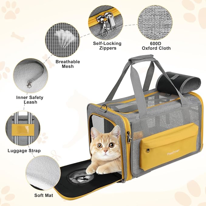Pawinner Cat Carriers, 17.7"x13"x13" Collapsible Pets Travel Carriers Dog - Image 3