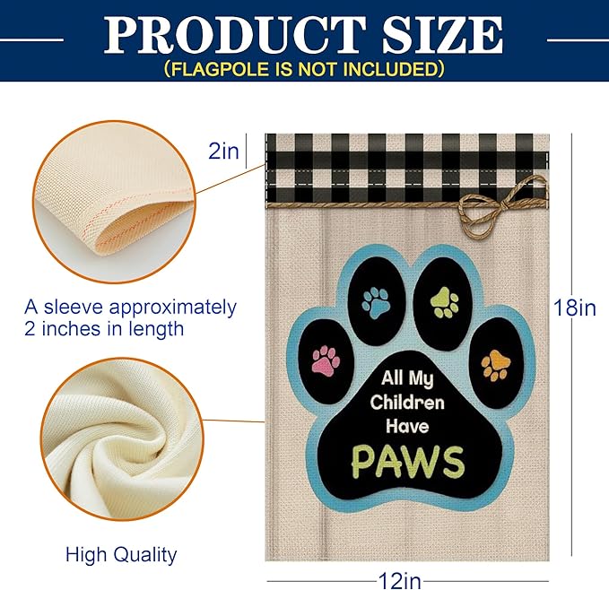 12x18 All My Children Have Paws Garden Flag Cat Paw Print Black Gingham Outdoor - Image 4