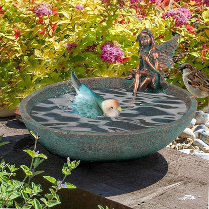 JUNIQUTE Vintage Angels Statue Bird Feeder, Fairy Garden Bird Bath by JUNIQUTE
