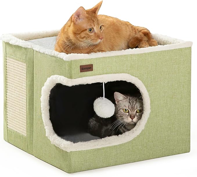 Cat Bed for Indoor Cats Cube House, Covered Cat Cave Beds & Furniture by Garnpet