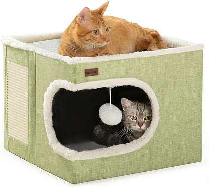 Cat Bed for Indoor Cats Cube House, Covered Cat Cave Beds & Furniture by Garnpet