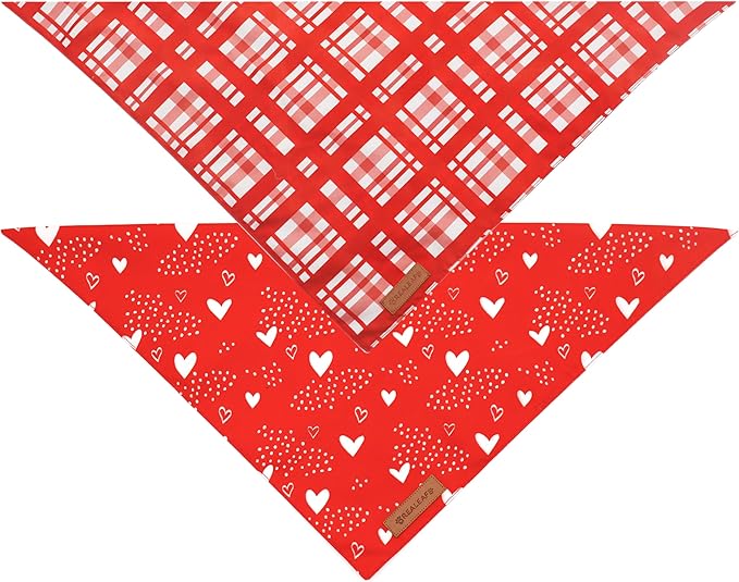 Realeaf Valentine's Day Dog Bandanas 2 Pack, Reversible Red Plaid Heart Dog - Image 3
