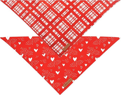 Realeaf Valentine's Day Dog Bandanas 2 Pack, Reversible Red Plaid Heart Dog - Image 3