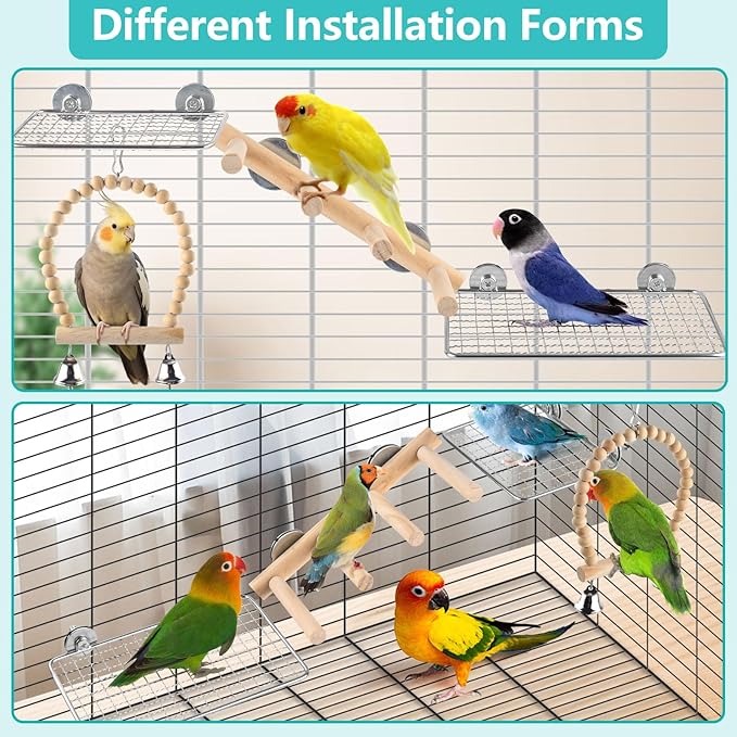 4Pcs Bird Perches Toys, Stainless Steel Perch Platform, Natural Wood Parrot - Image 5