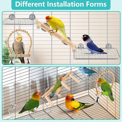 4Pcs Bird Perches Toys, Stainless Steel Perch Platform, Natural Wood Parrot - Image 5