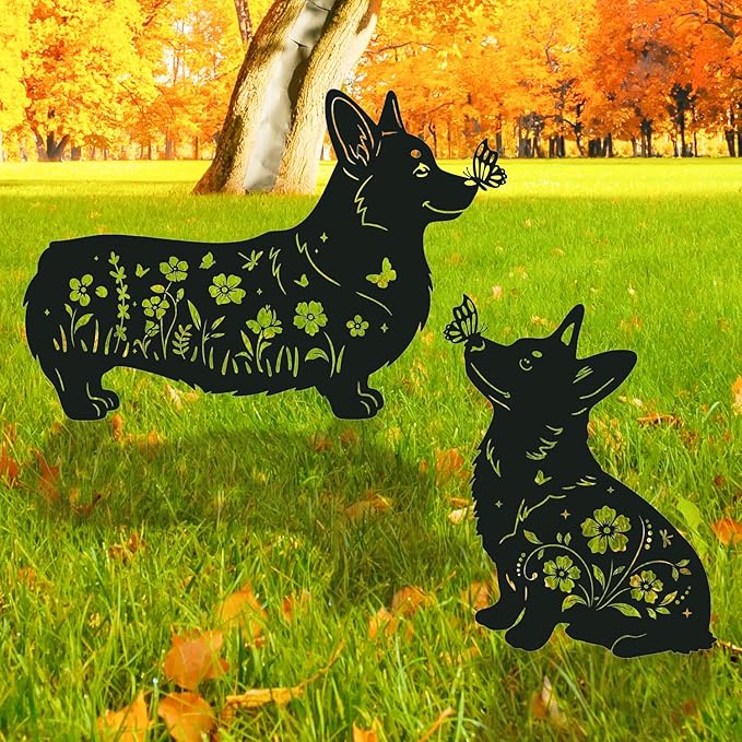 Corgi Metal Garden Stakes Yard Decor, Lawn Ornaments, Dachshund Outdoor by RNGMSI