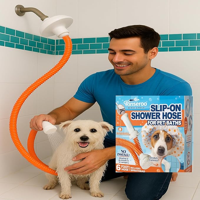 Rinseroo Dog Shower Attachment Hose – Slip-On Pet Sprayer by Rinseroo