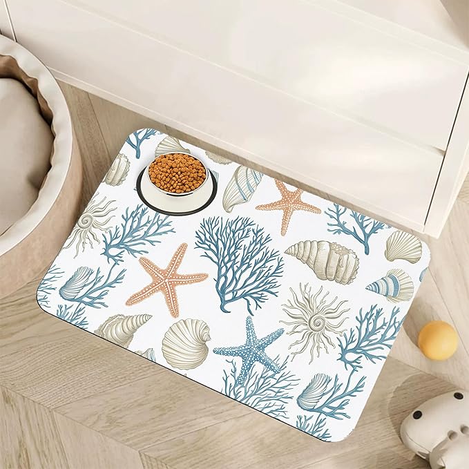 Starfish Dog Food Mat for Floors, Coral Shell Ocean Absorbent Quick-Dry Pet by Unknown