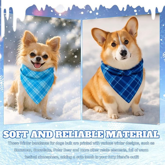 Abbylike 50 Pcs Plaid Dog Bandanas Bulk Blue Checkered Bandanas - Image 2