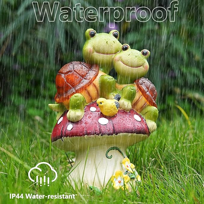Solar Light Turtle Garden Statue, Turtle on Mushroom Figurine, Lovely Tortoise - Image 5