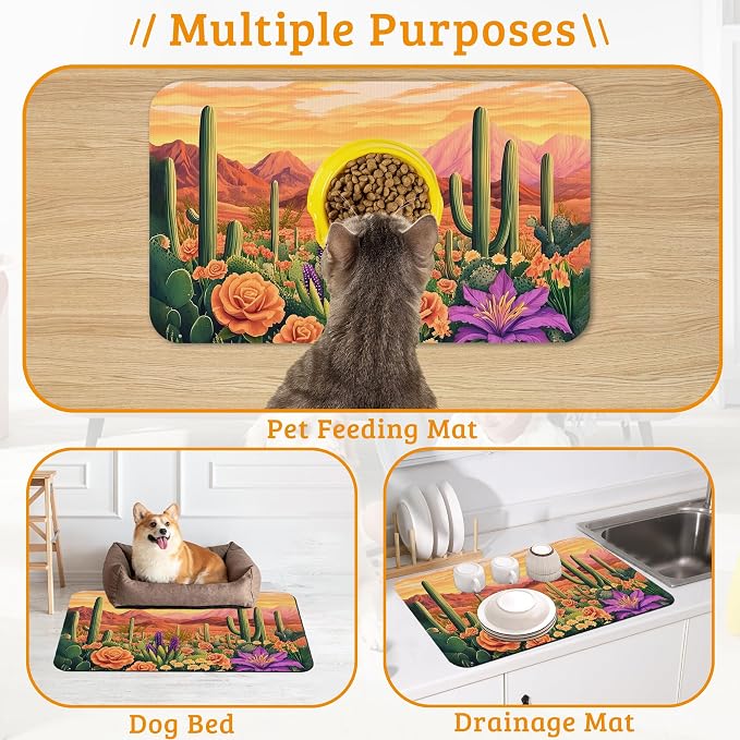 Pet Feeding Mat, Cactus Absorbent Dog Cat Food Mat Desert Dog Mat - Image 7
