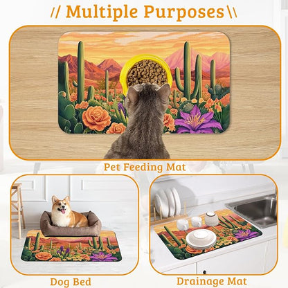Pet Feeding Mat, Cactus Absorbent Dog Cat Food Mat Desert Dog Mat - Image 7