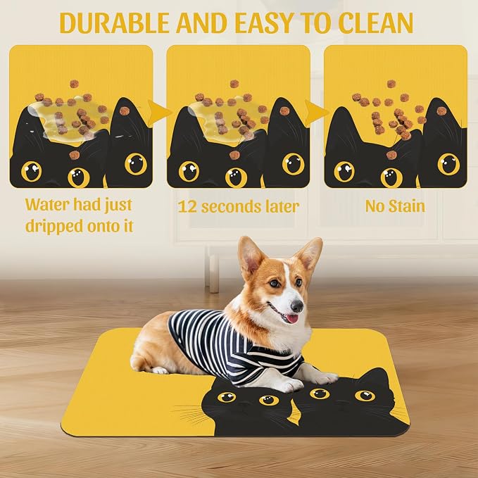 Cute Black Cat Peeking Pet Bowl Mat, Absorbent Placemat - Image 5