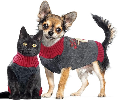 Dog Christmas Sweater Xmas Pet Clothes Cute Gray Reindeer Holiday Puppy Cat - Image 2