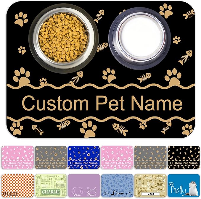Personalized Dog Cat Food Mat Waterproof Non Slip Pet Bowl Mat Absorbent Quick by Unknown