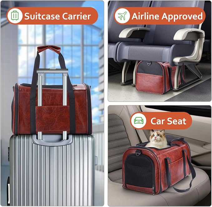 Fashion Leather Dog Carrier Cat Carrier Airline Approved Pet Carrier - Image 6