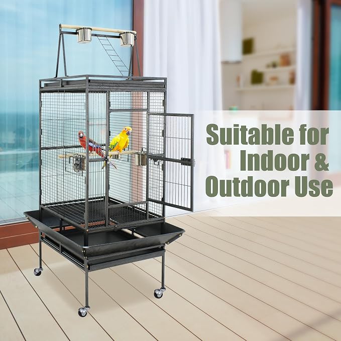 ZENY 68-Inch Birdcage, Playtop Parrot Cage, Wrought Iron Bird Cage - Image 3