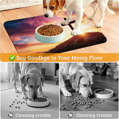 Pet Feeding Mat, Cross Absorbent Dog Cat Food Mat Sunset Dog Mat - Image 4