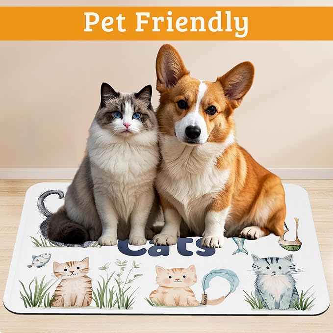 Cats Dog Food Mat, Cute Fun Absorbent Pet Feeding Mat - Image 2