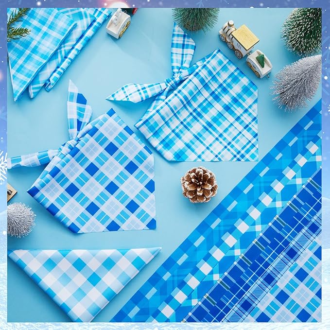 Abbylike 50 Pcs Plaid Dog Bandanas Bulk Blue Checkered Bandanas - Image 5
