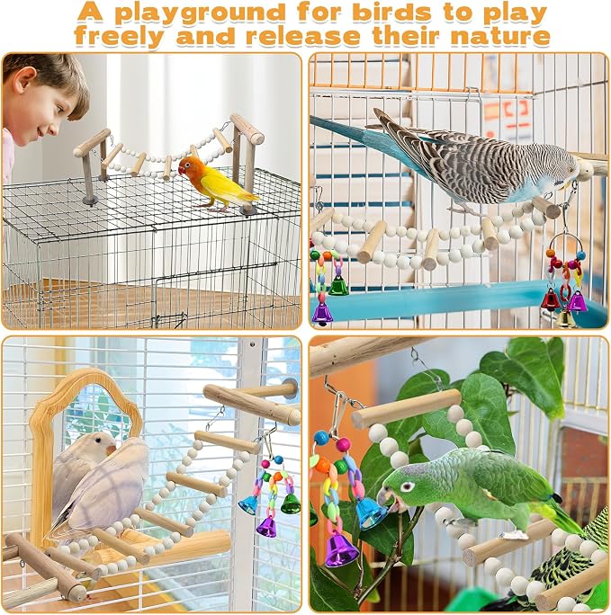 PINVNBY 3PCS Bird Ladder Bridge, Natural Wood Climbing Ladders Flexible Parrot - Image 7