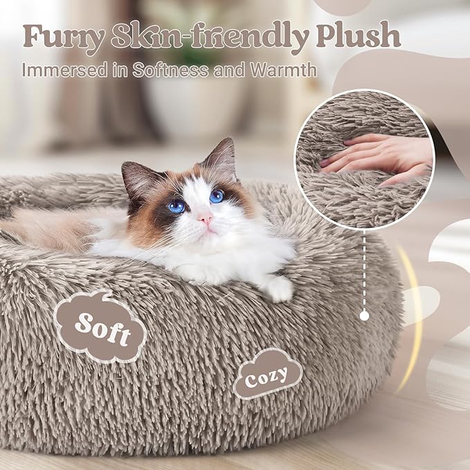 rabbitgoo Cat Beds for Indoor, 20 inches Machine Washable, Fluffy Round Pet Bed - Image 2