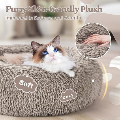 rabbitgoo Cat Beds for Indoor, 20 inches Machine Washable, Fluffy Round Pet Bed - Image 2