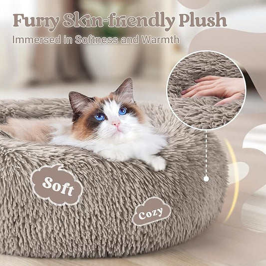 rabbitgoo Cat Beds for Indoor, 20 inches Machine Washable, Fluffy Round Pet Bed - Image 2
