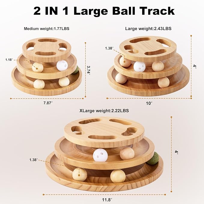 Cat Ball Track Toy with Puzzle Top, Extra Large Wooden Cat Toys - Image 2