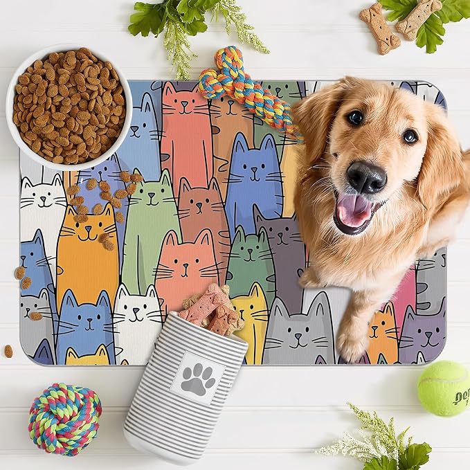 Funny Cats Family Dog Cat Food Mat, Absorbent Pet Feeding Mat - Image 7