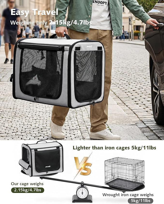 Pecute Dog Car Carrier Light Weight 19.7×16.9×14.8in, Dog Carrier Easy to - Image 3