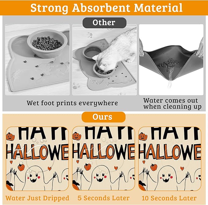 Pumpking Bat Dog Cat Food Mat, Halloween Absorbent Waterproof Placemat - Image 3