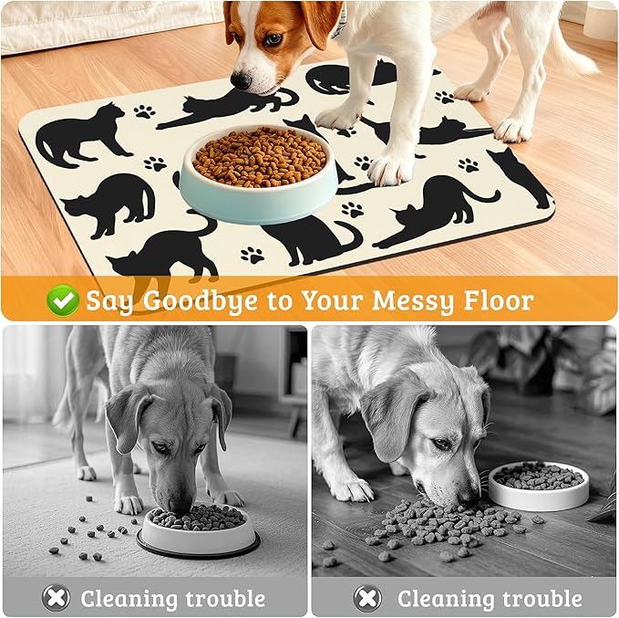 Pet Feeding Mat, Cat Silhouette Absorbent Dog Cat Food Mat Dog Mat - Image 4