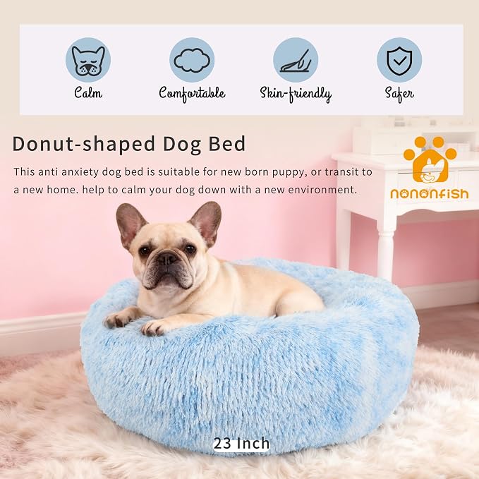 Calming Donut Dogs Beds for Small Dogs Washable, 23inch Plush Round Pet Bed for - Image 6