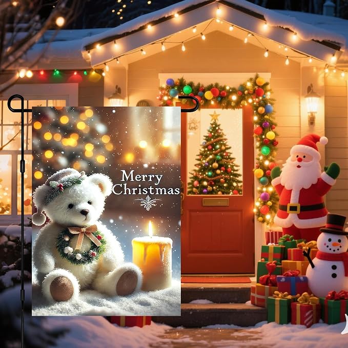 Christmas Garden Flag 12x18 Inch Merry Christmas Bear Flag Double Sided Holiday - Image 2