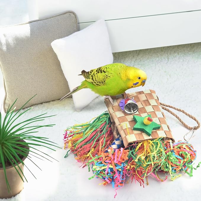 Bissap Bird Chew Toys, Parrot Foraging Shredder Natural Palm Frond Hanging Cage - Image 5
